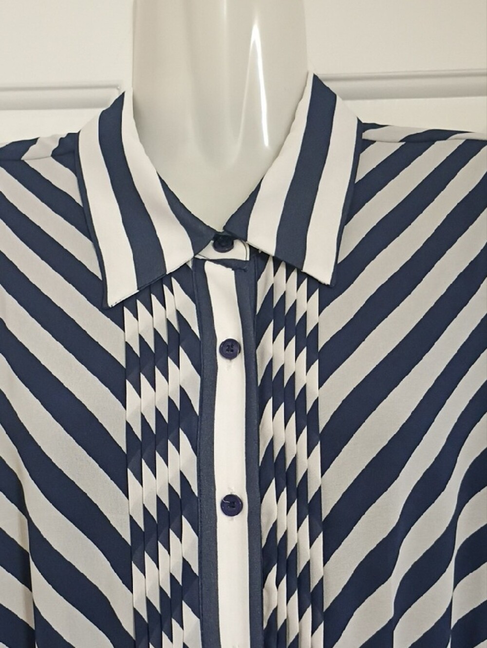 MICHAEL Michael Kors Navy and White Striped Long Sleeve Shirt Dress - Picture 3 of 13